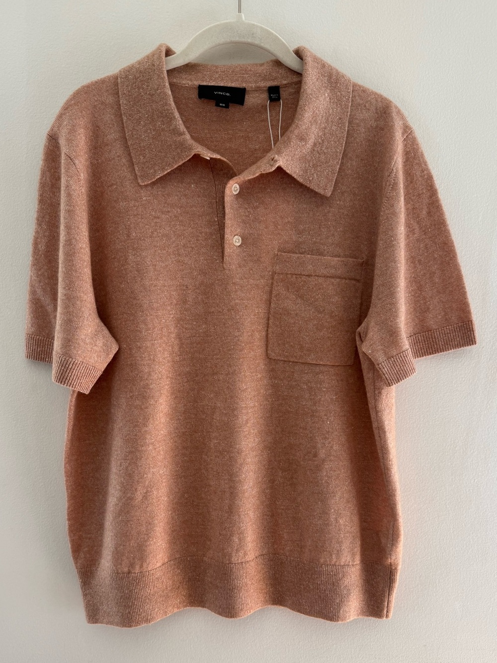 Vince Short Sleeve Linen Blend Pocket Polo Sweater NWT